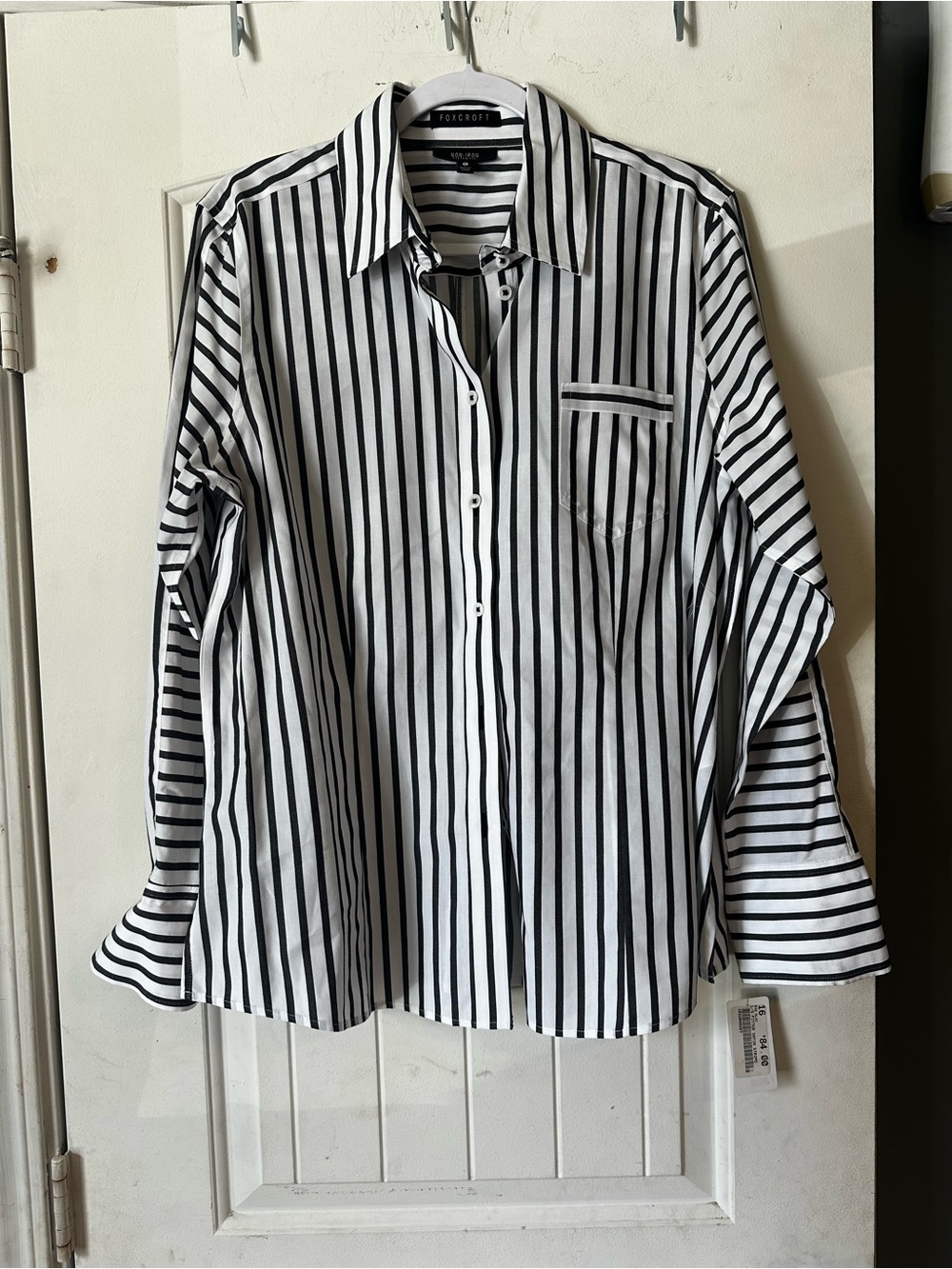 NWT Foxcroft Non-Iron Fitted Striped Button Down - Size 16
